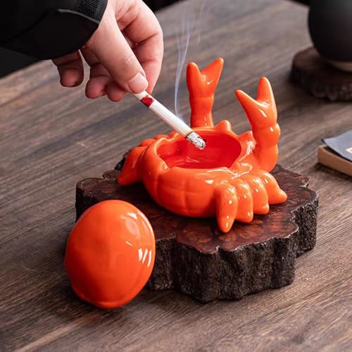 Ceramic Crab Ashtray with Lid - Windproof Desktop Decor & Pen Holder