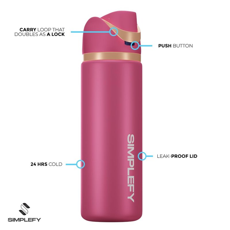 Simplefy SIMPLEFY 32oz Insulated Stainless Steel Water Bottle with Straw and Locking Lid – BPA-Free, Leak-Proof, Double Wall Travel Tumbler for Sports, Gym, and Everyday Use