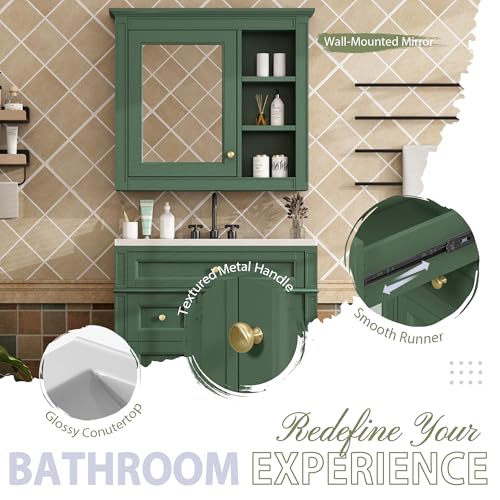 30-Inch Single Sink Bathroom Vanity Set with Mirror Cabinet and Drawers