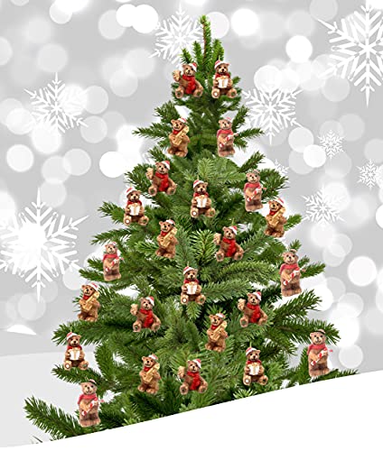 BANBERRY DESIGNS 12-Pack Bear Christmas Ornaments Set – 1.25"‑1.50" Bears in Santa Hats, 4 Poses