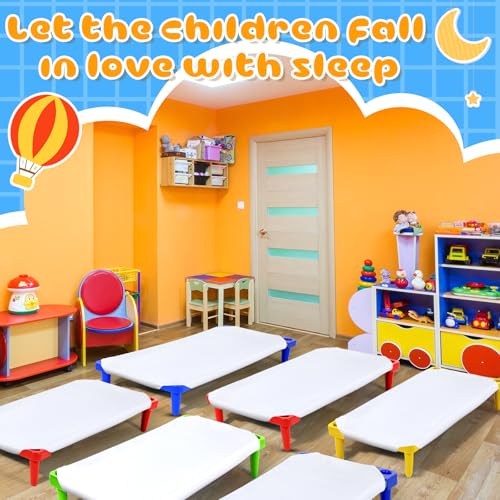 Multi-Color Stackable Toddler Daycare Cots with Sheets - 54 x 23 inches, Burbell