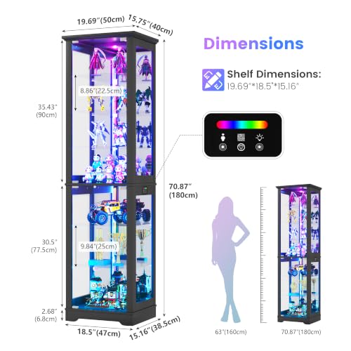 7-Tier Glass Display Cabinet with RGB LED Lights and Motion Sensor