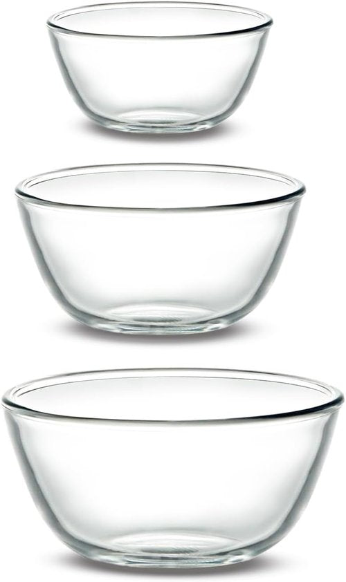 Borosilicate Glass Bowls Set by [Brand Name] - Oven & Microwave Safe | Sturdy, Stackable Nesting Bowls (Set of 3) - 17, 27, 37 oz