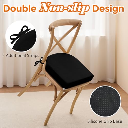 Memory Foam Dining Chair Cushions with Ties, Waterproof Linen, 4 Pack, Black