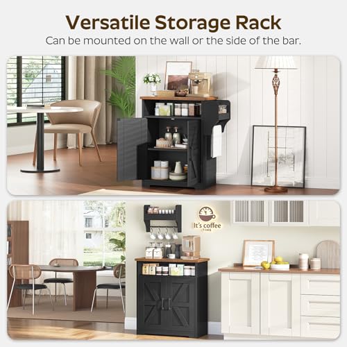 Farmhouse Coffee Bar Cabinet with Floating Shelf and Storage