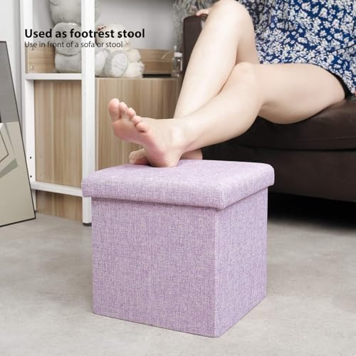 Foldable Linen Storage Ottoman Cube 11.8-Inch Square Footrest Stool