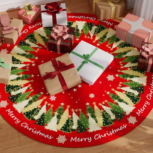 48 Inch Gold Snowflake Christmas Tree Skirt - Felt Holiday Decor for Home & Party