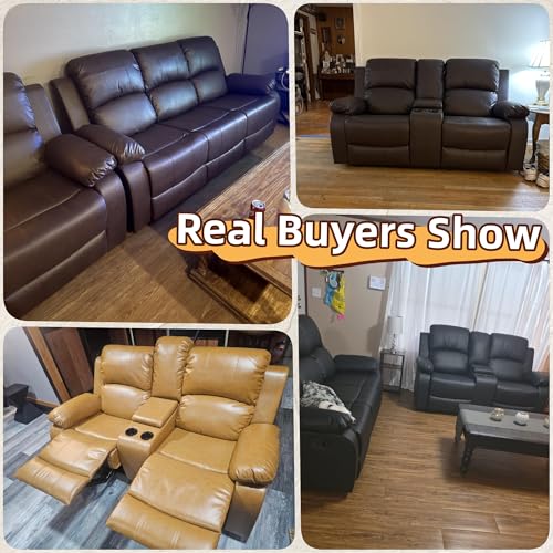 3-Piece Bonded Leather Reclining Sofa Set with Storage Console & Cup Holders