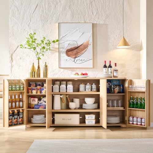 66-Inch Curved Buffet Sideboard Cabinet with 4 Doors and Adjustable Shelves