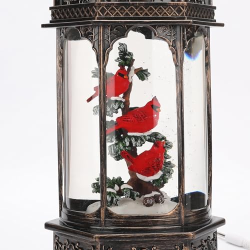 12.6 Inch Cardinal Snow Globe with Music & Lights - Christmas Decor, USB Powered, Gift Idea