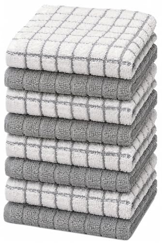 100% Cotton Dish Cloths 8-Pack - 12x12 Absorbent Gray Kitchen Towels