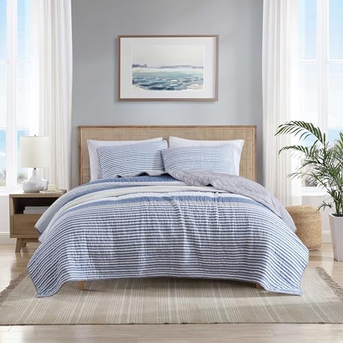 Reversible Twin Quilt Set in Fairwater Blue with Sham - 100% Cotton Bedding
