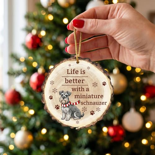 Miniature Schnauzer Wooden Christmas Ornament - Dog Holiday Decor Gift