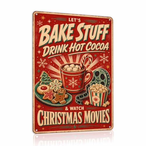 Nerissal 8x12 Inches Christmas Movie Sign - Hot Cocoa Decor, Retro Holiday Wall Art
