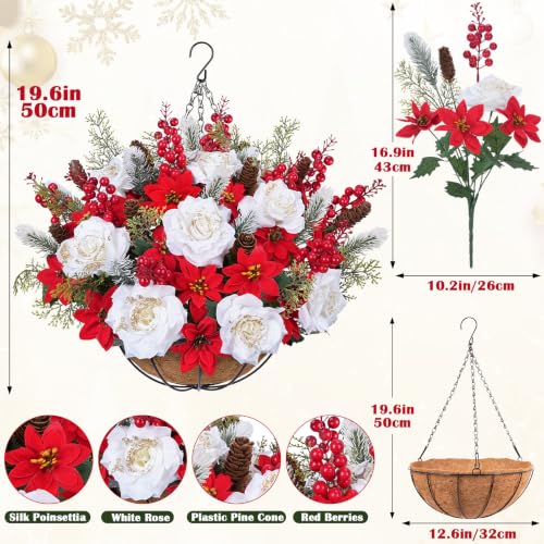GTIDEA Winter Hanging Basket Christmas Poinsettias Outdoor Decor - Set of 1