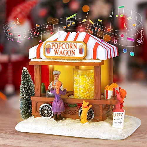 LED Lighted Christmas Village Popcorn Mouse House with Music & Resin Detail