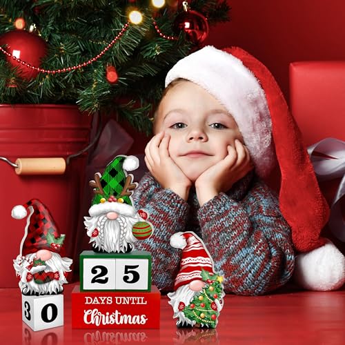 Christmas Advent Calendar 2025 Countdown to Christmas -30 Days Gnomes Classic Rustic Wood Sign Table Decor Holiday Home Decoration (01)