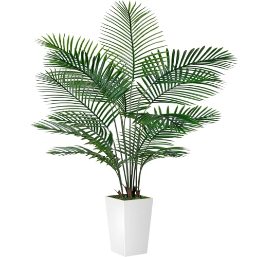 6FT Artificial Palm Tree with White Planter - Faux Potted Decor