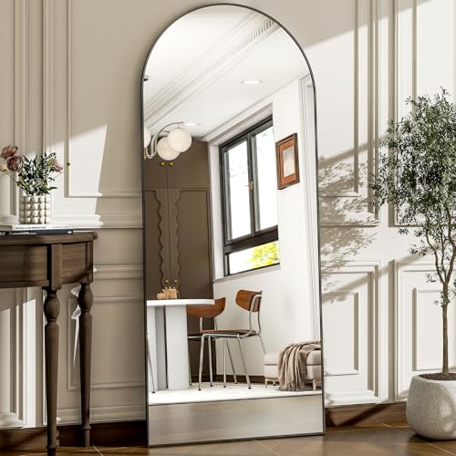 57" x 20" Arched Full Length Floor Mirror, Black Aluminum Alloy Frame