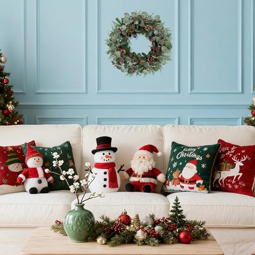 24-Inch Christmas Wreath with Red Berries, Pine Cones, and Eucalyptus Leaves