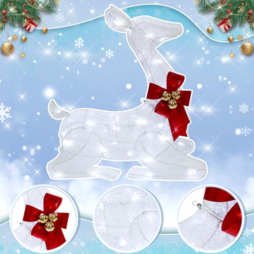 27-Inch Outdoor Christmas Reindeer Decoration with Lights and Bows