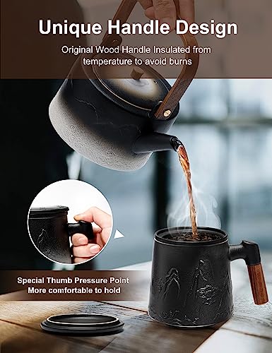 Suyika Black Ceramic Tea Cup with Infuser and Lid 15.2 oz / 450 ml