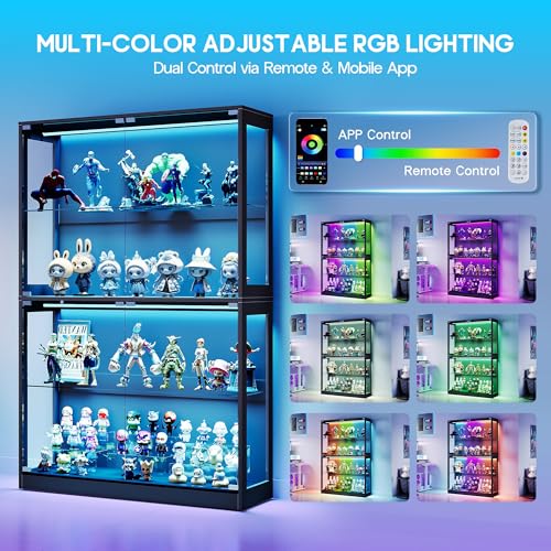 45-Inch RGB Glass Display Cabinet with 4-Tier Adjustable Shelves