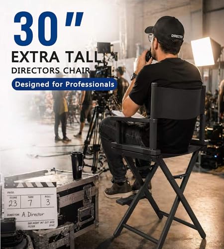 HAISKY 30-Inch Black Extra Tall Folding Director Chair with Side Bags & Footrest