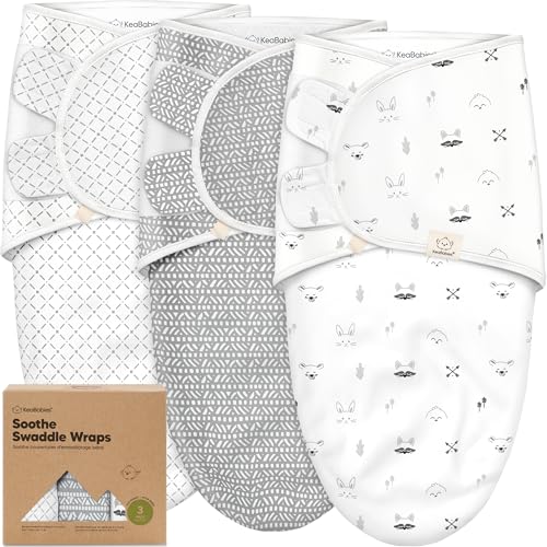 KeaBabies Organic Baby Swaddle Sack 3-Pack - Nordic 0-3M