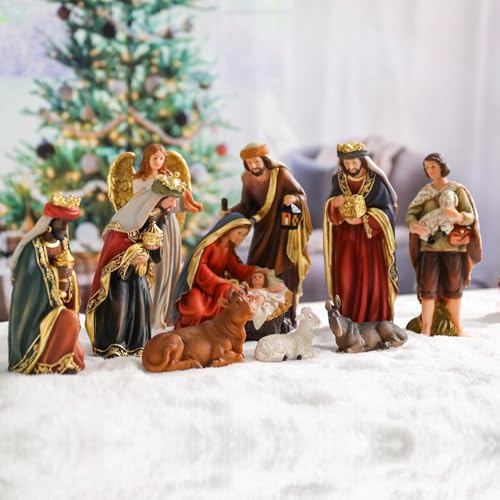 11-Piece Christmas Nativity Set, 7.6-inch Resin Holy Family Figurines