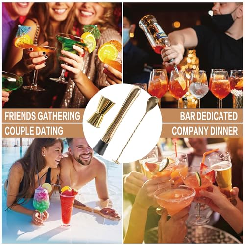 3-Piece Gold Bartender Set with Muddler, Cocktail Spoon & Jigger - Professional Bar Tools