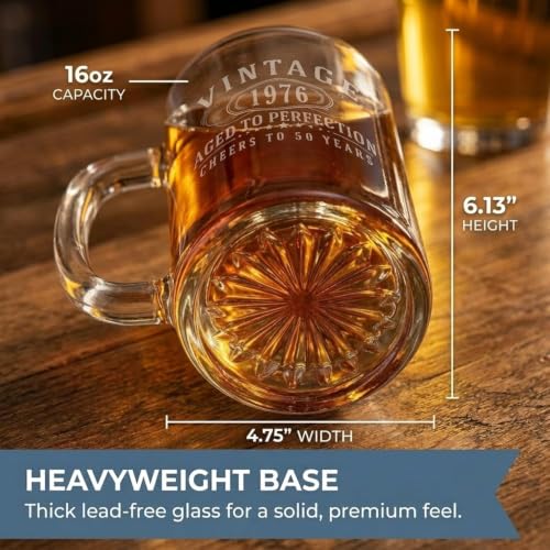 Vintage 1976 Engraved 16oz Beer Mug - 50th Birthday Gift for Men and Women