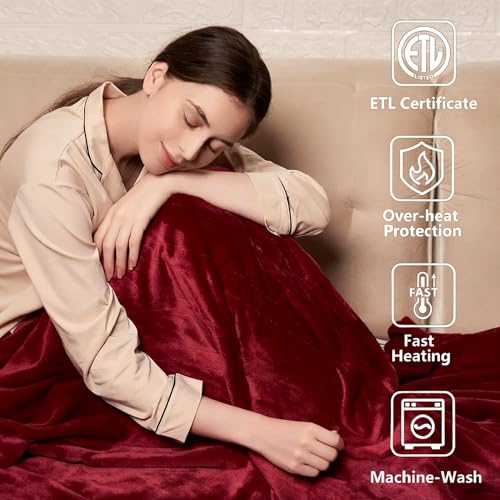 Electric Heated Blanket - Cozy Flannel Throw with Auto Off & Safety Features