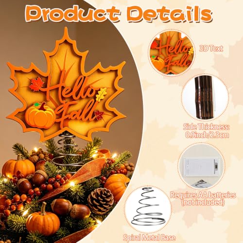 Lighted 3D Maple Leaf Tree Topper with Warm LED Lights for Fall Decor