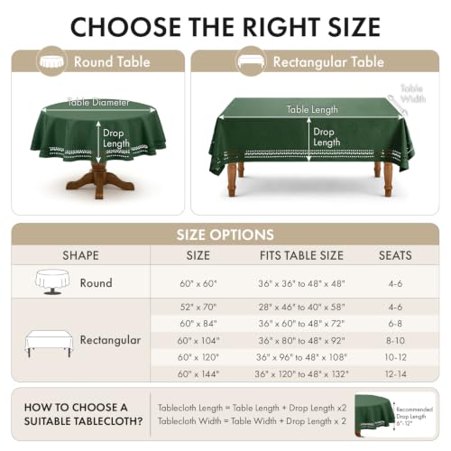 MIULEE 60 Inch Round Christmas Tablecloth Dark Green with Decorative Cutouts