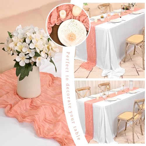 FXKS 12-Pack Coral Cheesecloth Table Runner 20x120 Inch - Elegant Wedding & Event Decor