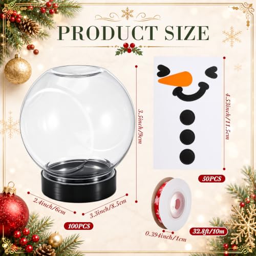 Jingmore 100 Pcs Christmas Snowman Candy Jars with Snowflake Red Ribbon - Holiday Treat Storage