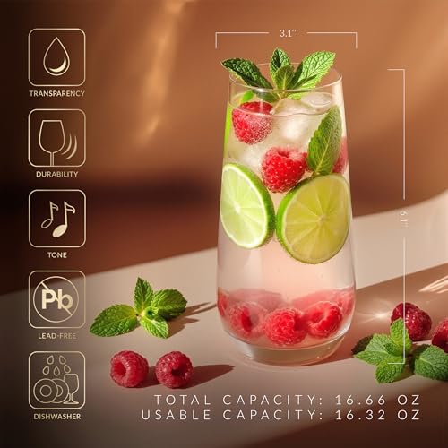 Krosno Splendour Collection Water Glasses Set of 6 - 16.2 oz Durable Crystalline Glass