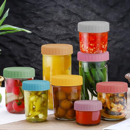 8-Pack Regular Mouth Plastic Mason Jar Lids with Silicone Rings - 70mm