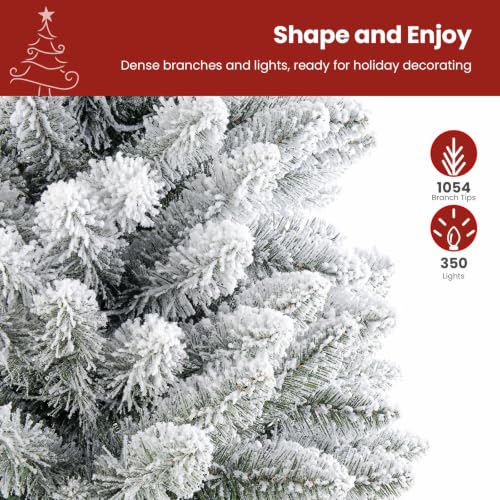 Snow Flocked Artificial Christmas Tree 7.5ft with Warm Lights & Hinged Branches - White