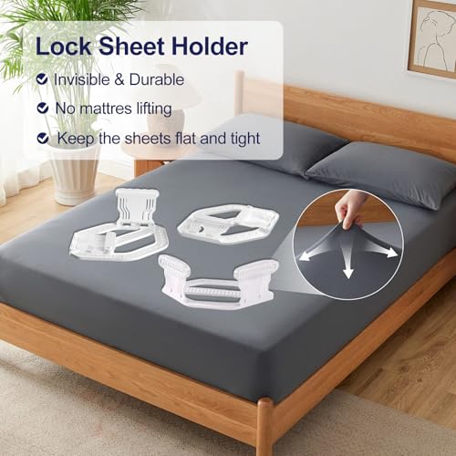 Heavy Duty Bed Sheet Holders with Dual-Side Lock Design - 4Pcs
