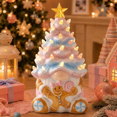 KnomeKo Pink & Blue Gingerbread Christmas Gnome Tree with Timer Lights