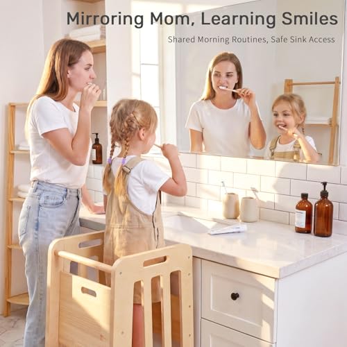 Adjustable Toddler Learning Tower – Kitchen Helper Stool with Sliding Door