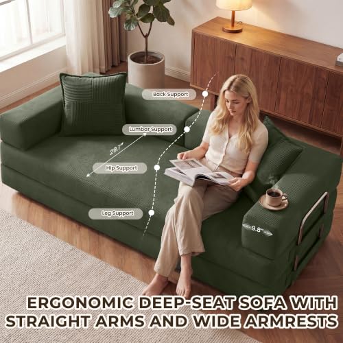 78-Inch Convertible Sofa Bed, 5-in-1 Corduroy Futon Sleeper Couch