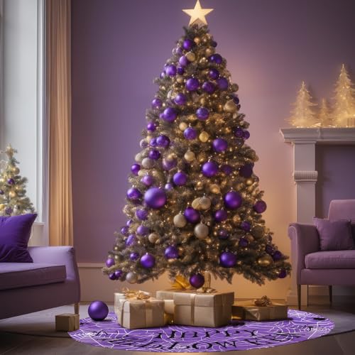 48-Inch Halloween Tree Skirt - Spooky Black & Purple Spider Web Decor