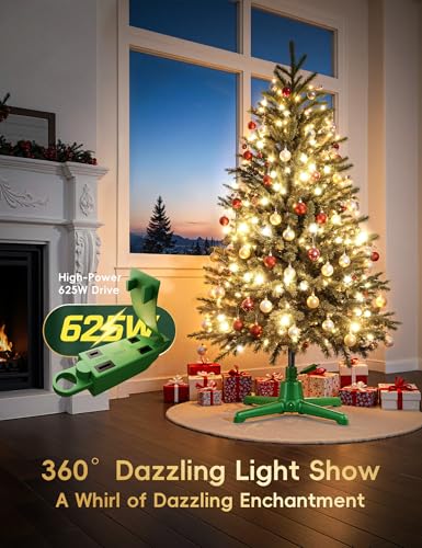 Green 360° Rotating Christmas Tree Stand for Up to 7.5ft Artificial Trees