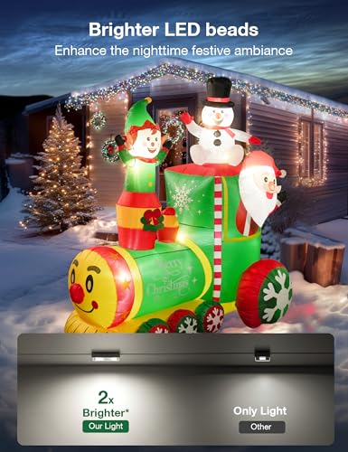 NIORSUN 6FT Inflatable Christmas Train with LED Lights, Santa, Elf & Snowman Yard Decor