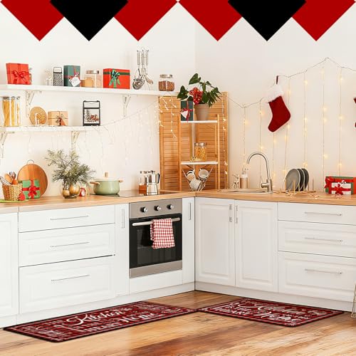 3-Piece Farmhouse Kitchen Rug Set, Non-Slip Red Mats for Floor & Home Decor