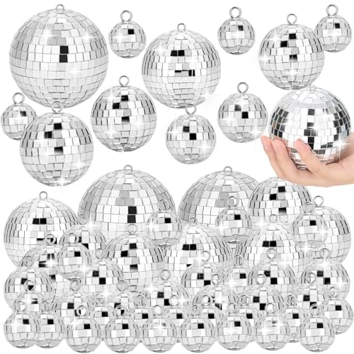 70 Pcs Disco Balls Set - 5 Sizes Hanging Mirror Ornaments for Parties, Weddings, Christmas & Holiday Decor