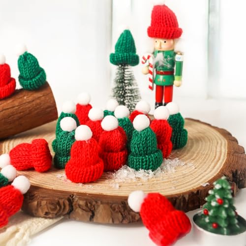 Mini Knit Santa Hats for Crafts - 30 Pieces, Red & Green, 2 Inch